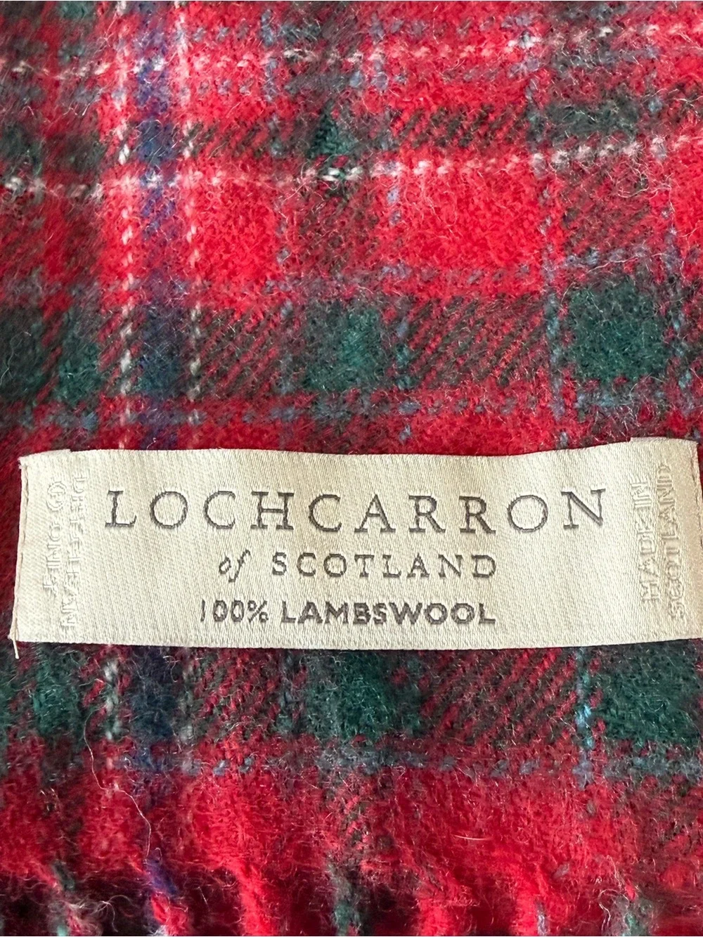 Lochcarron of Scotland 100% Lambswool Plaid Scarf Red Blue Fringed 69” x 9.25”